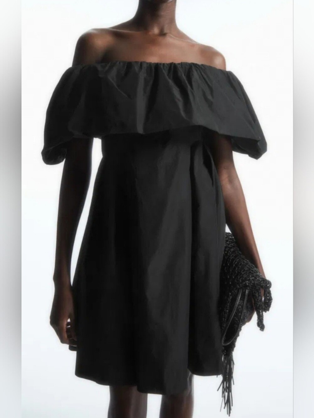 NWT COS VOLUMINOUS OFF-THE-SHOULDER MINI DRESS Black
